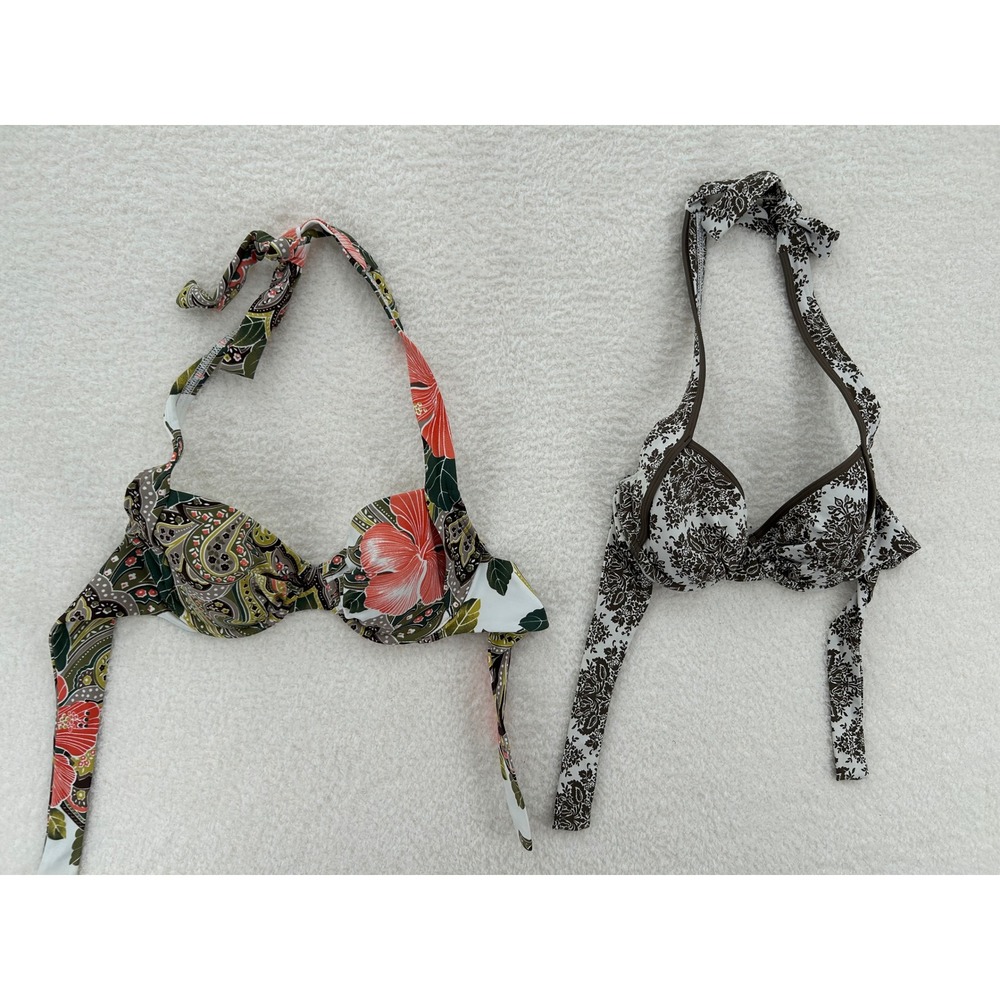 Tommy Bahama Womens Bikini Top Bundle 32C Underwire Halter Floral Damask 2‎ tops